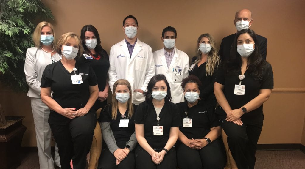 Back row (left to right): Tammy Hunt, Assistant Division Vice President; Angela Whitfield, Market Manager; Dr. Michael Yu, Neurologist; Dr. Suresh Chitturi, Neurologist; CarrieAnn Lewis, Practice Manager; Tom Rodgers, Vice President Physician Services Front row (left to right): Lisa McCormick, Registered Medical Assistant (RMA); Hannah Davis, Medical Office Specialist (MOS); Brittany Baggett, Medical Office Specialist (MOS); Nicky Williams, Certified Medical Assistant (CMA); Mayra Sanchez, Registered Medical Assistant (RMA)