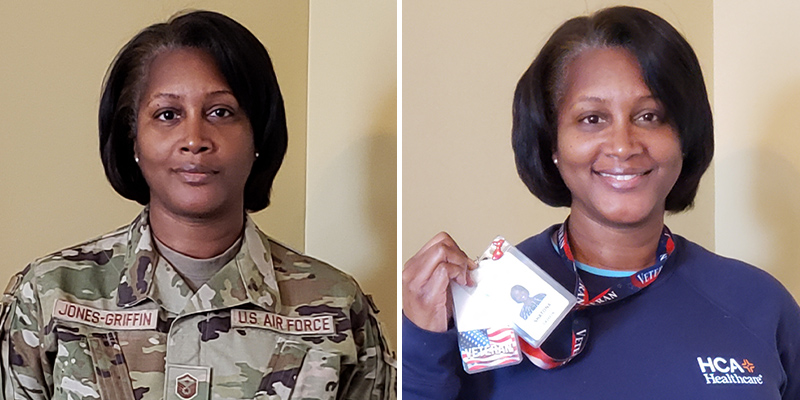 Shatona Griffin, a product analyst for the Information Technology Group and a reservist first sergeant with the 94th communication squadron at Dobbins Air Reserve Base in Georgia