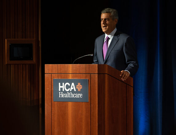 Sam Hazen, CEO of HCA Healthcare, giving a speech