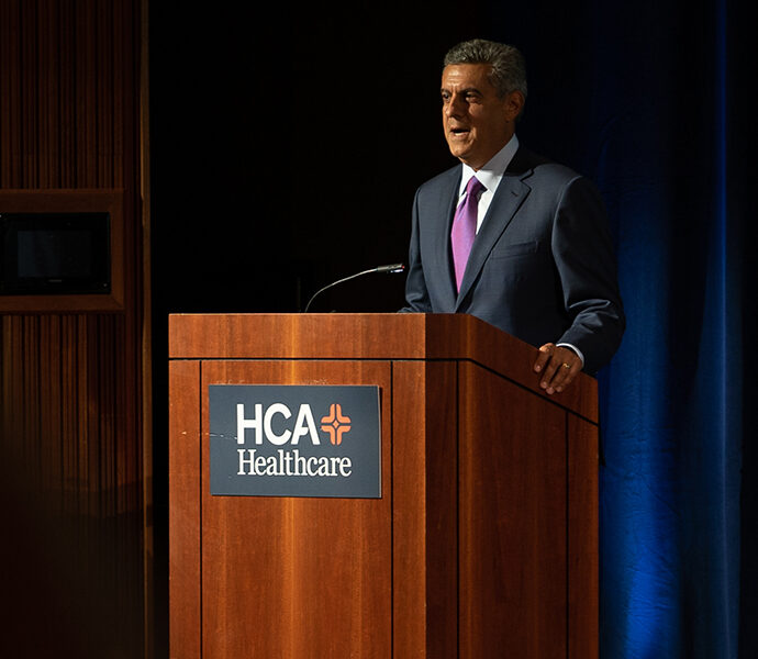 Sam Hazen, CEO of HCA Healthcare, giving a speech