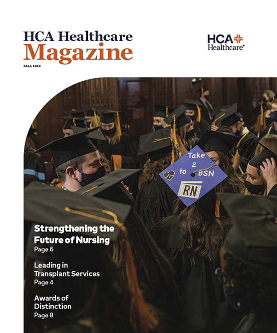 HCA Healthcare magazine cover with photo of nursing graduates
