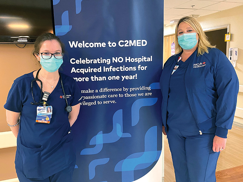 Photo of HCA Healthcare Chief Nurse Executive Sammie Mosier with Jenny Cavanagh, RN, as they share a day at HCA Florida Brandon Hospital.