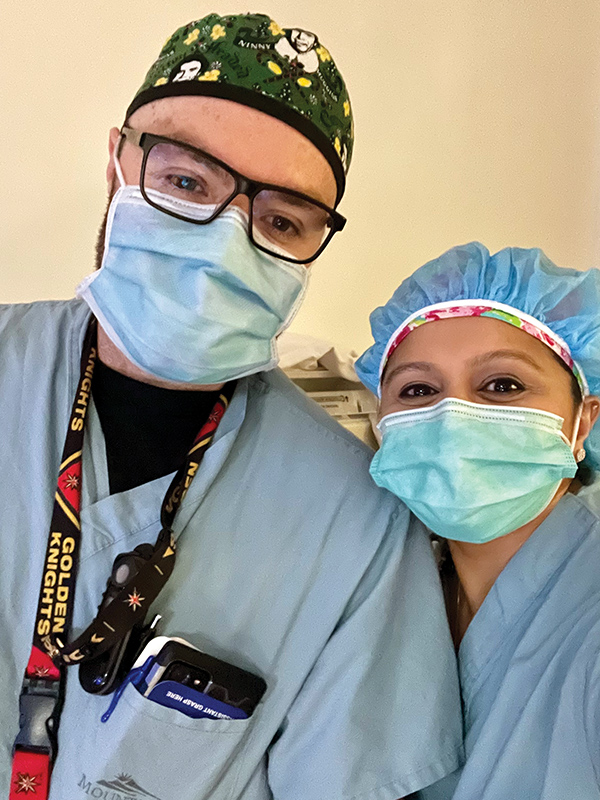 Photo of Hiral Patel, CEO of MountainView Hospital with Ryan Glazier, RN, at MountainView Hospital, during a shadow day experience.
