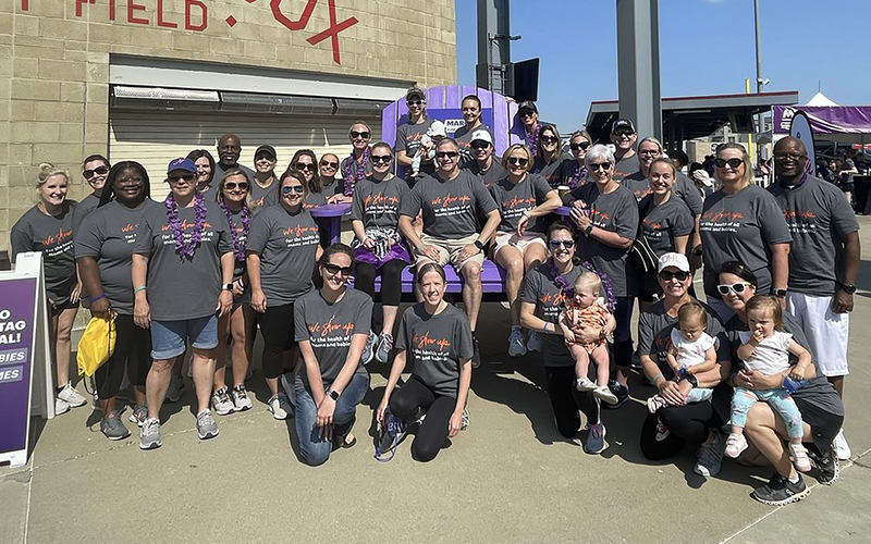 Group of people wearing grey shirts at a March for Babies event in Nashville